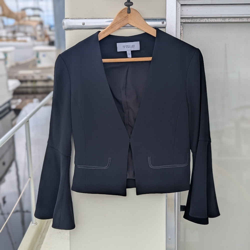 Derek Lam 10 Crosby | Single Clasp Tuxedo Jacket Black Bell Sleeve Sz 4 Cropped